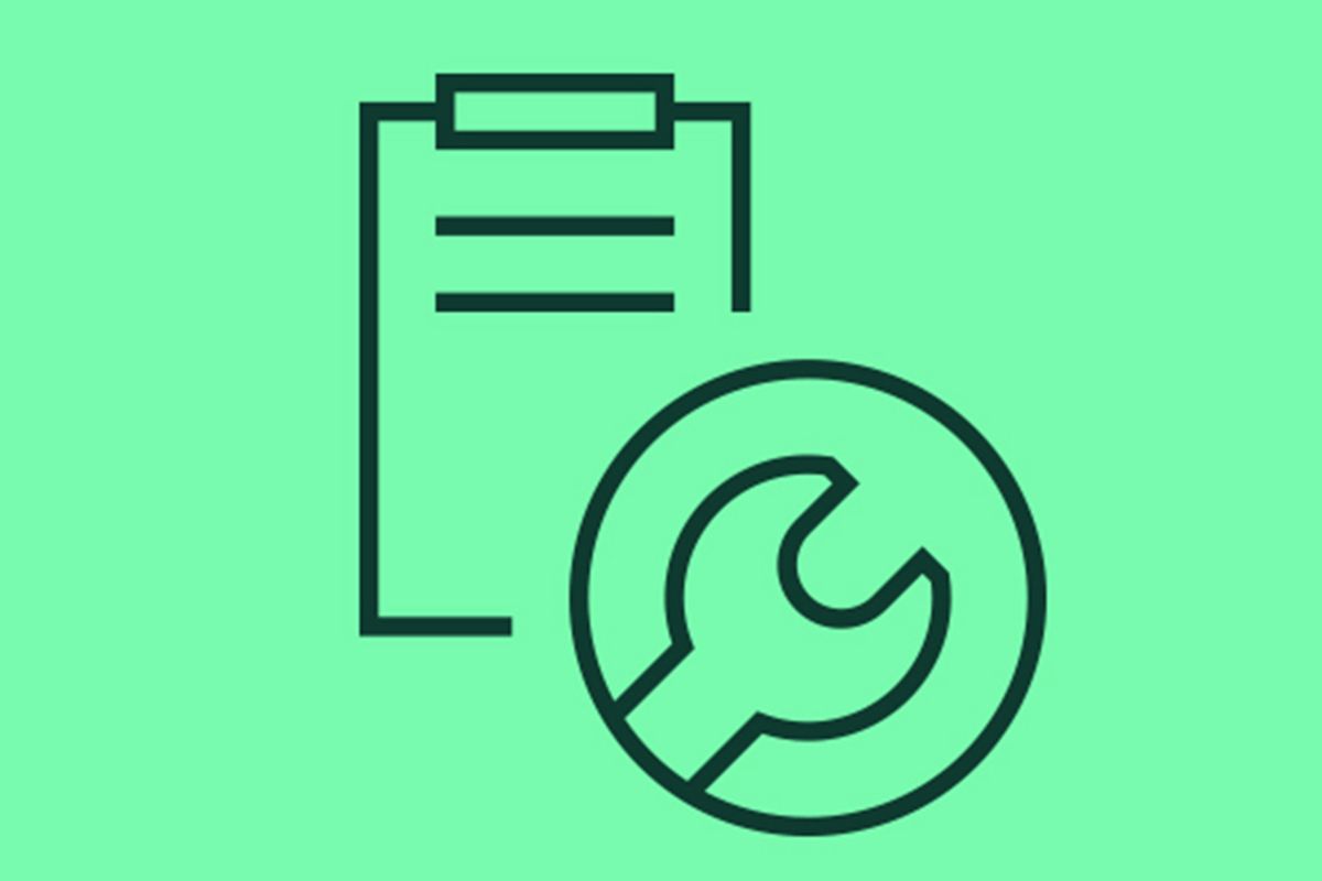 Maulschlüssel und Liste als ICON auf türkisfarbenen Hintergrund