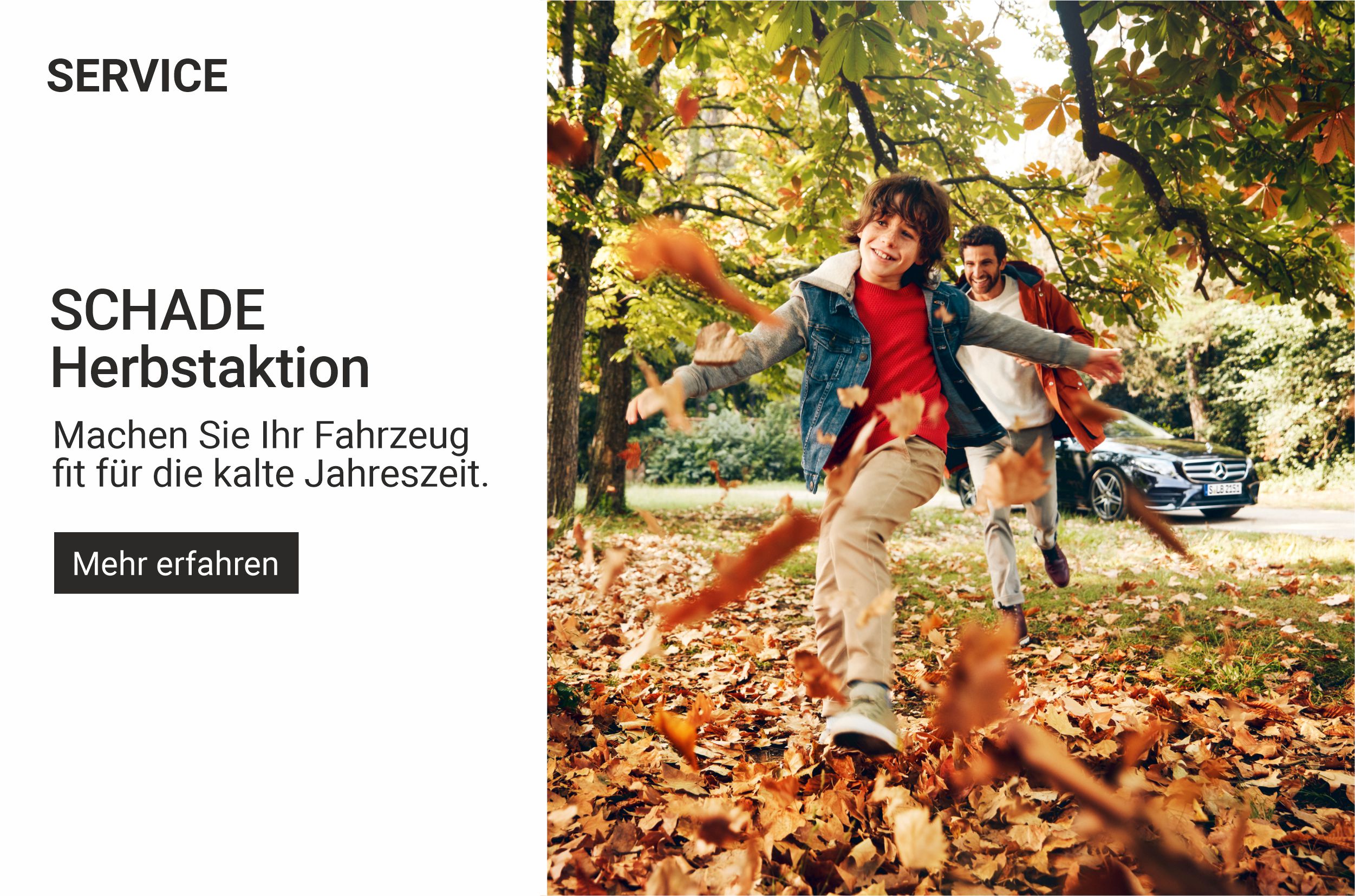 Service: SCHADE Herbstaktion. Machen Sie Ihr Fahrzeug fit für die kalte Jahreszeit. Mehr erfahren