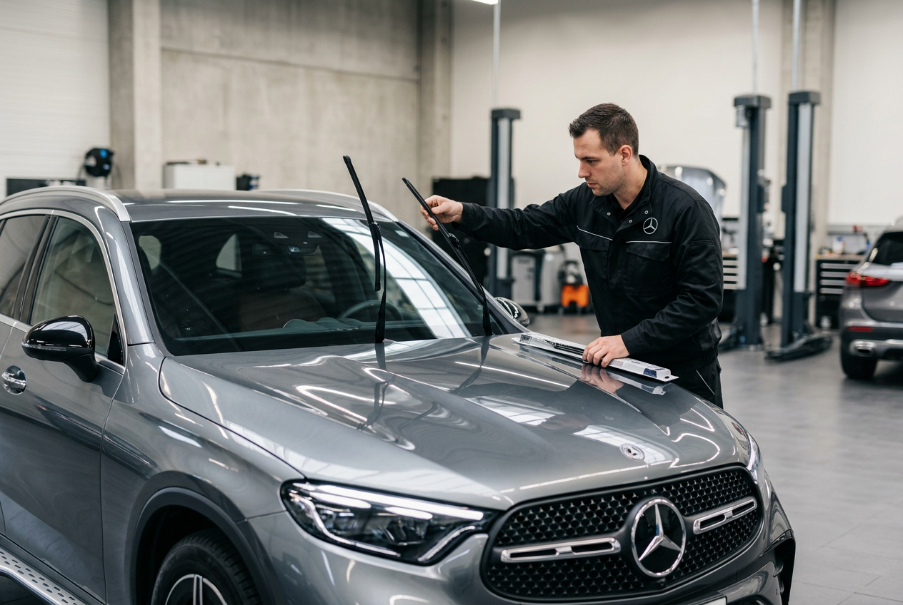 Scheibenwischer erneuern bei Ihrem Mercedes-Benz. Bild wurde mit Hilfe von KI generiert